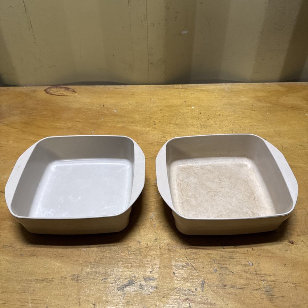 2 VTG ANCHOR HOCKING MICROWAVE SQUARE 1 QT VERSITILITY PANS /LIDS PM481 TI